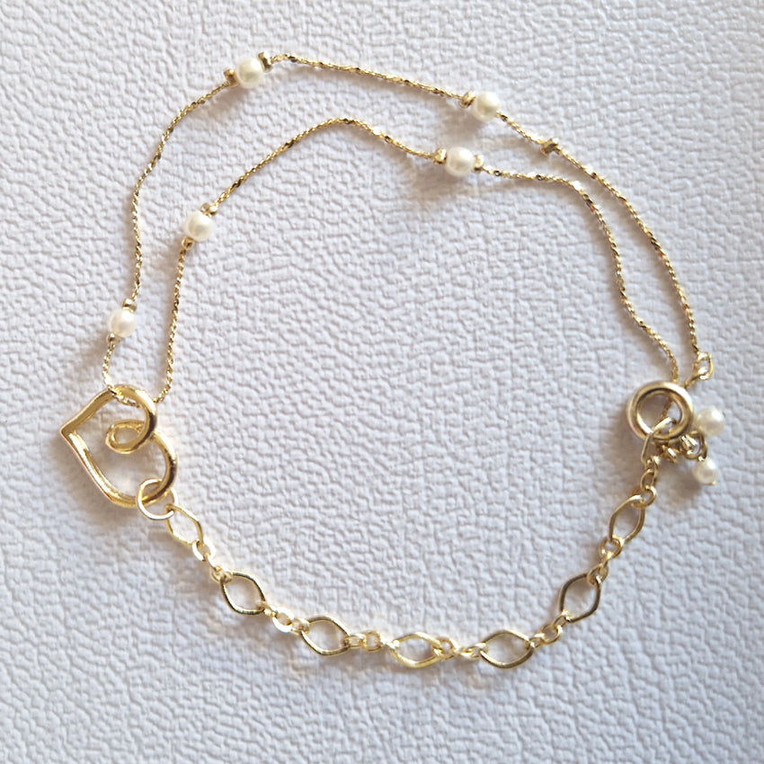 Bracelet ajustable cœur et perles