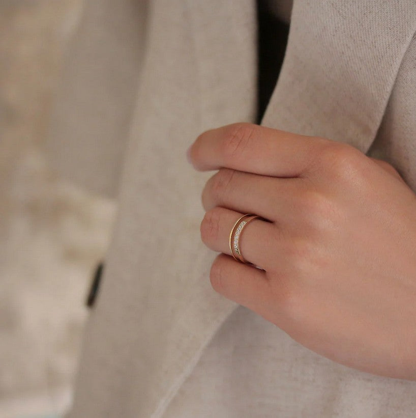 Bague à double rang et strass