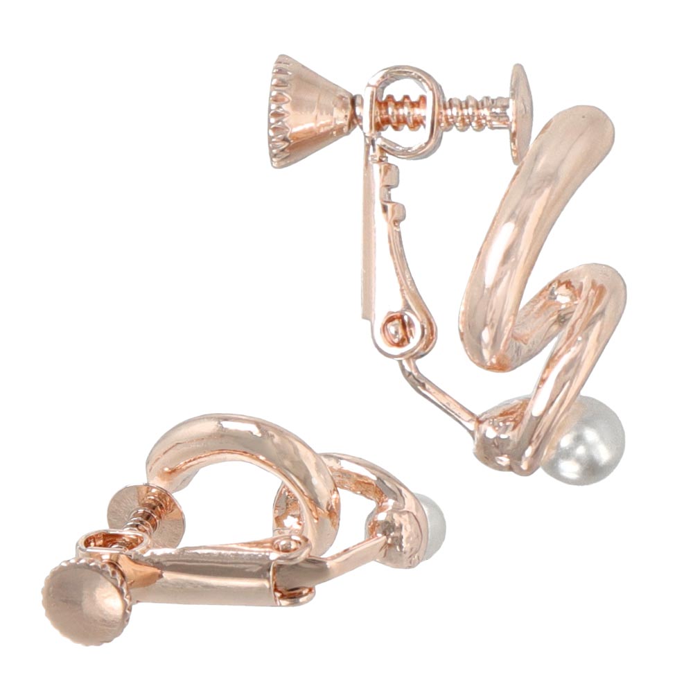 Spirale rosée et perle, en boucles
