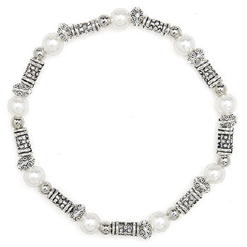 Bracelet perles et métal argenté